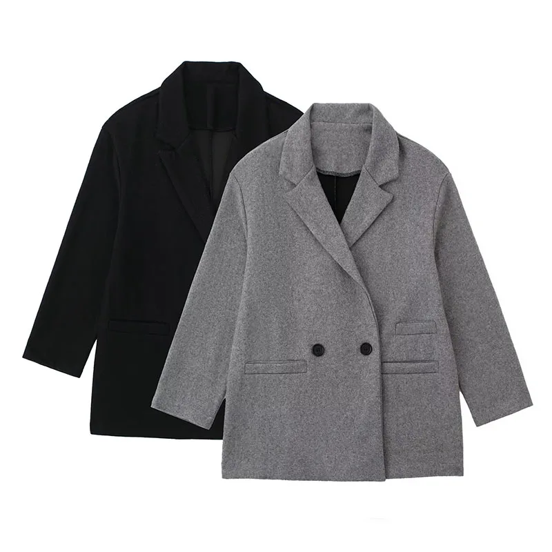 

2022 Chic Fashion Double Breasted Blazer Vintage Button Up Long Sleeve Suit Jacket Casual Ladies Outerwear Stylish Tops