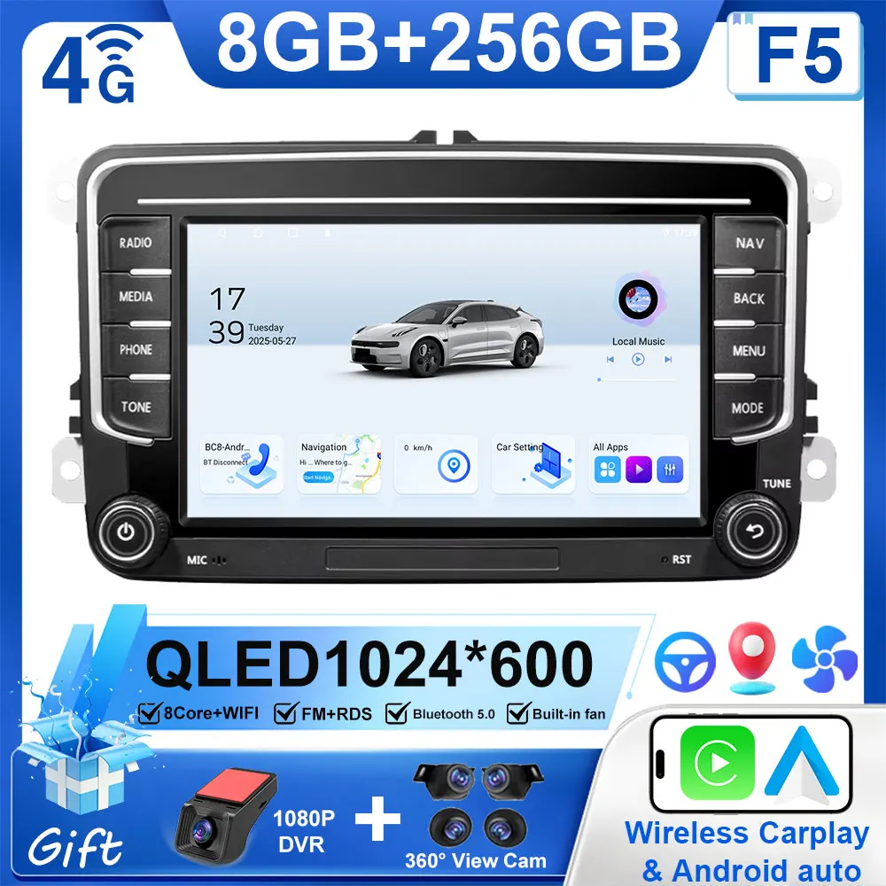 

Автомобильный радиоприемник Android 15, Carplay для VW Volkswagen Skoda Octavia Golf 5 6 Touran Passat B6 Polo Jetta CarPlay, автонавигация, стерео