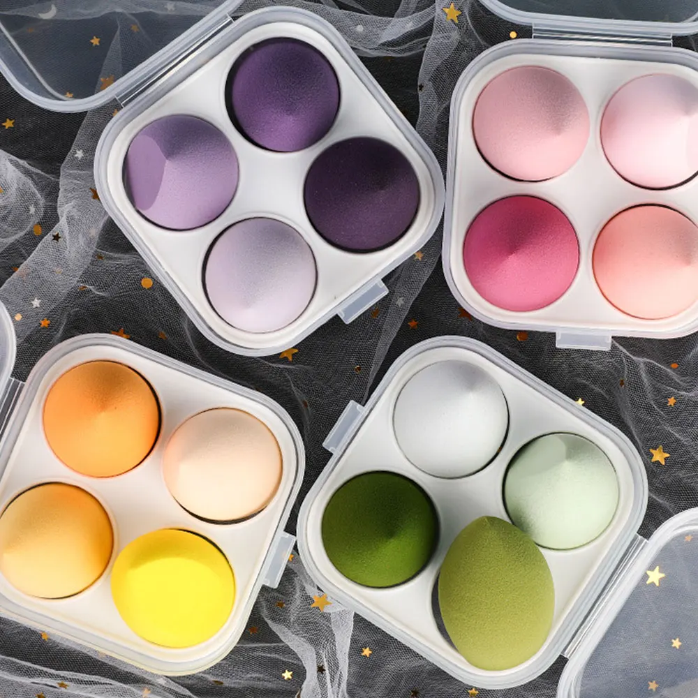 

4pcs/pack Egg Makeup Puff Sponge Color Foundation Sponge Water Drop Shape Smooth Applying Cosmetic Peach Puff Powder Makeup Tool