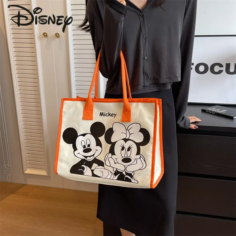 Disney New Women's Bag Fashion High Quality Canvas Women's Handbag Cartoon Casual Versatile Large Capacity Girls' Shoulder Bag