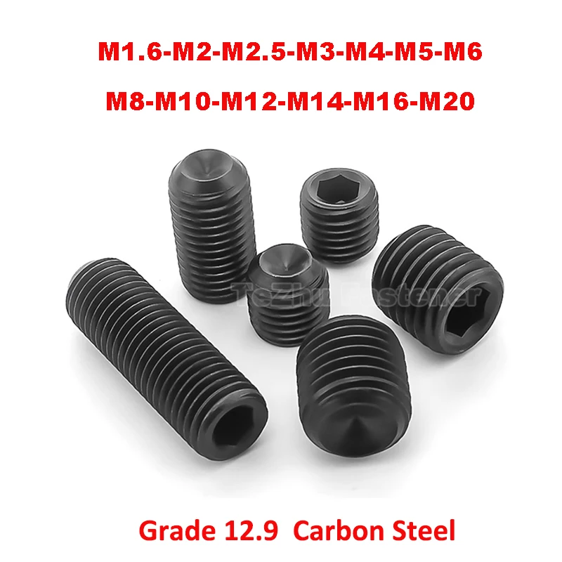 

Grade 12.9 Carbon Steel Hex Socket Set Screw M1.6 M2 M2.5 M3 M4 M5 M6 M8 M10 M12 M14 M16 M20 Headless Allen Cup Point Grub Screw