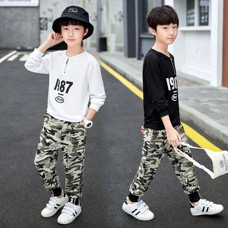 

New Boys Clothes Spriong Camouflage Children's Clothing Set Sweatshirt + Pants 2pcs Kids Sport Suits Teen 3-12 Years