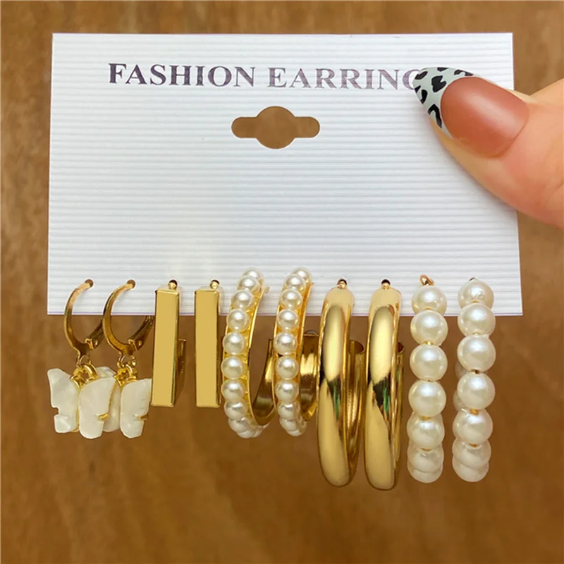 

Boako New Style Inlaid Pearl Women's Earrings Wholesale Creative Simple Retro Temperament Earring Set Summer Beach Style Jewelry