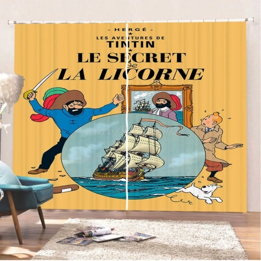 

Мультяшные занавески на окна для гостиной, спальни приключения в стиле Тинтин, забавные Оконные Занавески для девочек и мальчиков, оконные ...