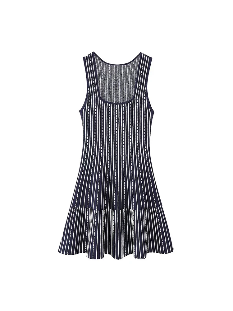 

Women's 2023 Spring New Casual Fashion Unique Square Neck Sleeveless Slim Fit Knitted Mini Dress Mujer