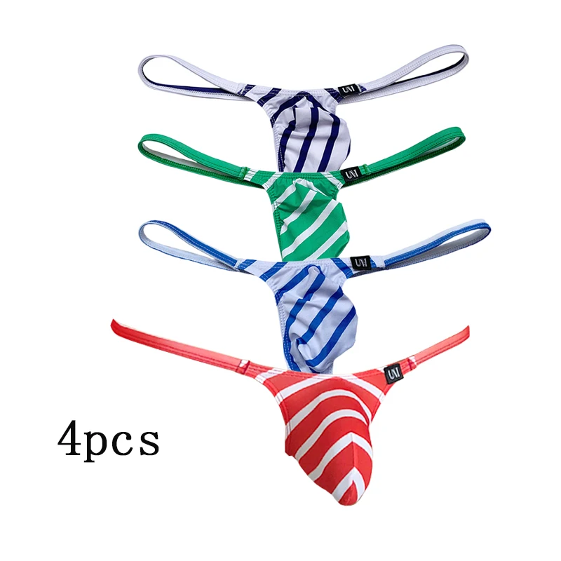 

new Stripe mens thongs sexy men's cool silk pouch underwear