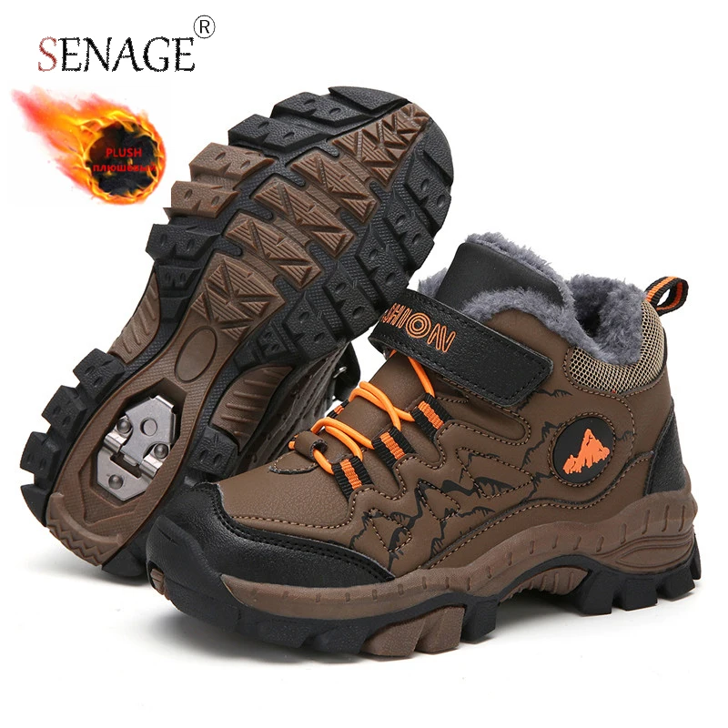 

SENAGE Boys Winter Shoes Children Hiking Shoes Non-slip Sole Plush Keep Warm Outdoor Boots Kids Girls Sneakers Sport Shoes