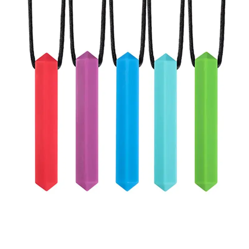 

Happyy baby Sensory Crayon Teether Necklace – Best Tools for Autism and Teething Kids Silicone Chewy Toys Chewing Pendant