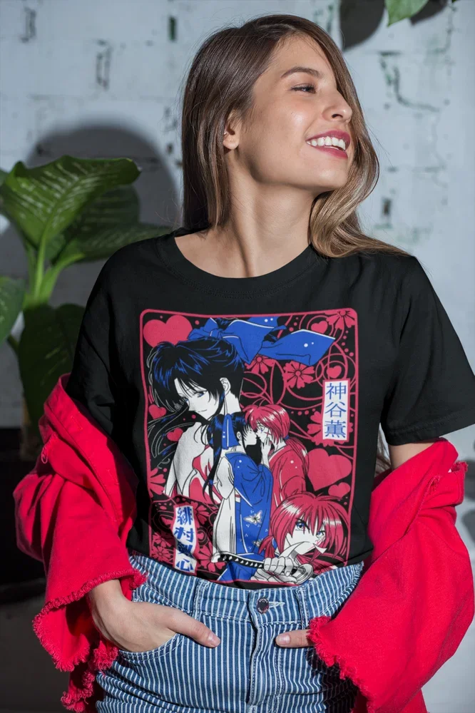 Himura Kenshin футболка Ruroun Samurai Kawai аниме Geek подарок отаку рубашка всех размеров