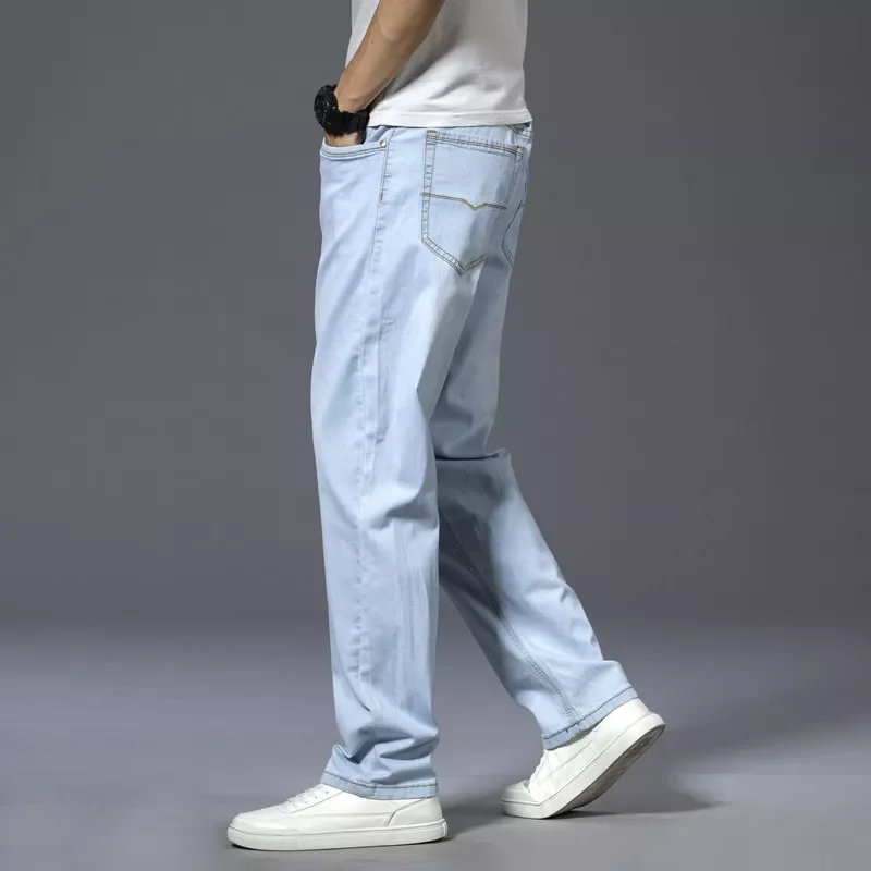 2022New Summer New Business Casual Light Blue Jeans Comfortable and Soft High-quality Cotton Stretch Men's Straight Brand Tr