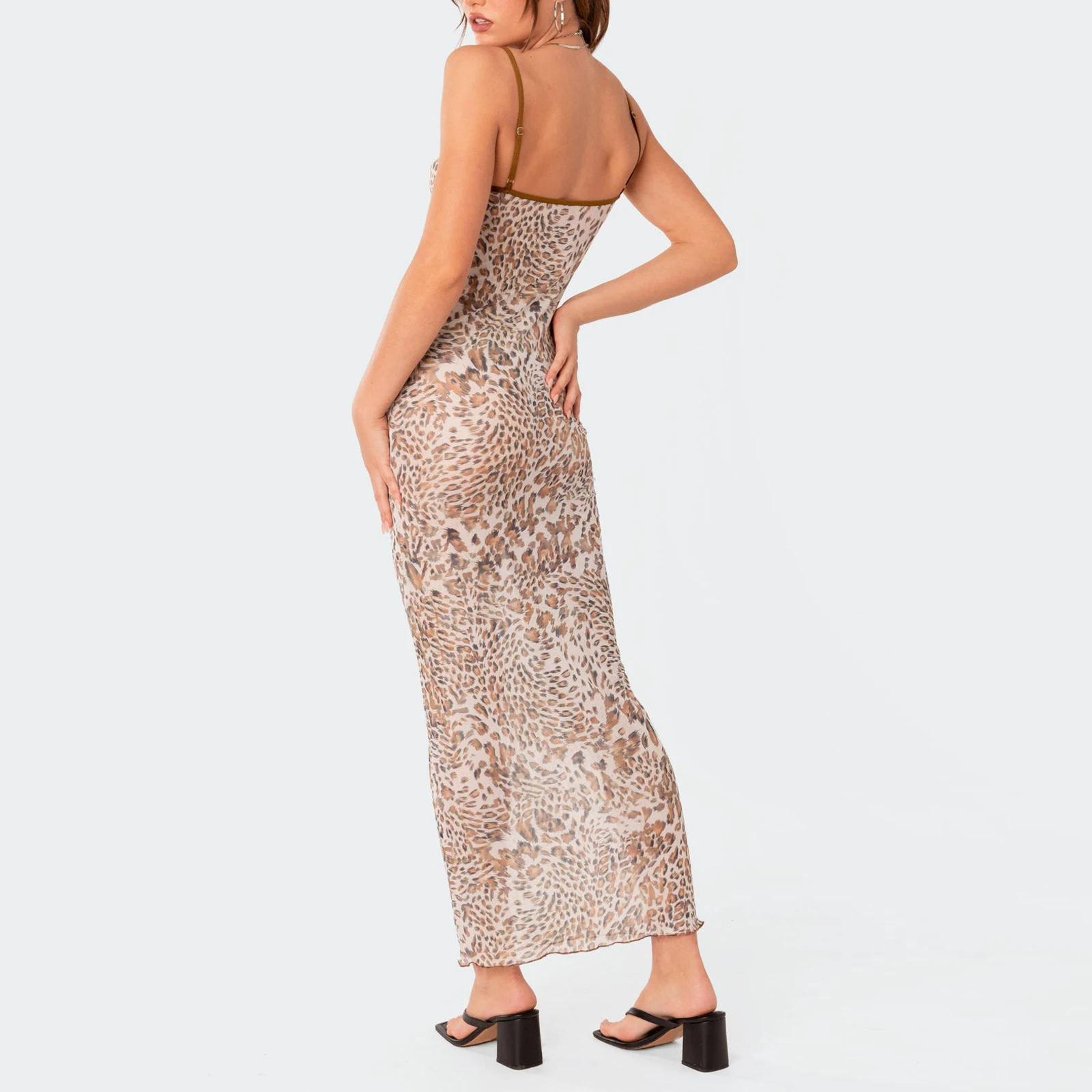 Женское облегающее летнее платье без рукавов с леопардовым принтом и открытой