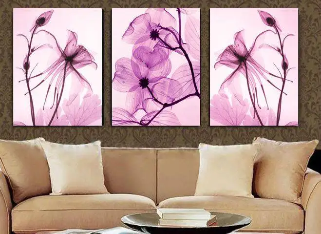 

3 Panel Modern Painting Home Decorative Art Picture Paint on Canvas Prints pink flower enchanting with framed ready to hung -343
