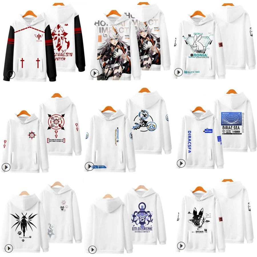 

2022 New Anime Honkai Impact Cosplay Costume Aesthetic Oversized Hoodie Harajuku Sweatshirts Men Unisex Wram Long Sleeve Kawaii