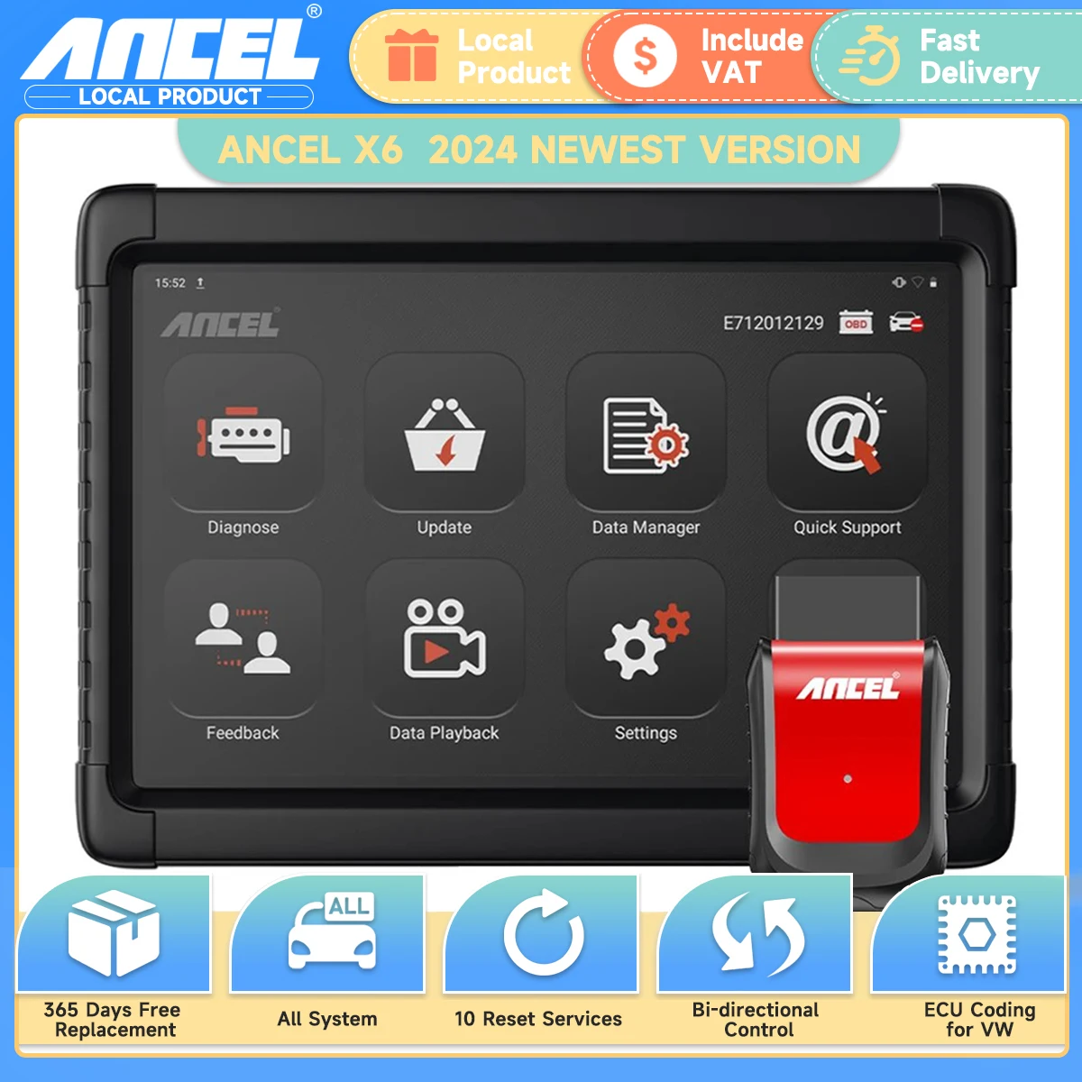 Ancel X6 OBD2 Автомобильный сканер Профессиональный ABS SRS Масло EPB ...