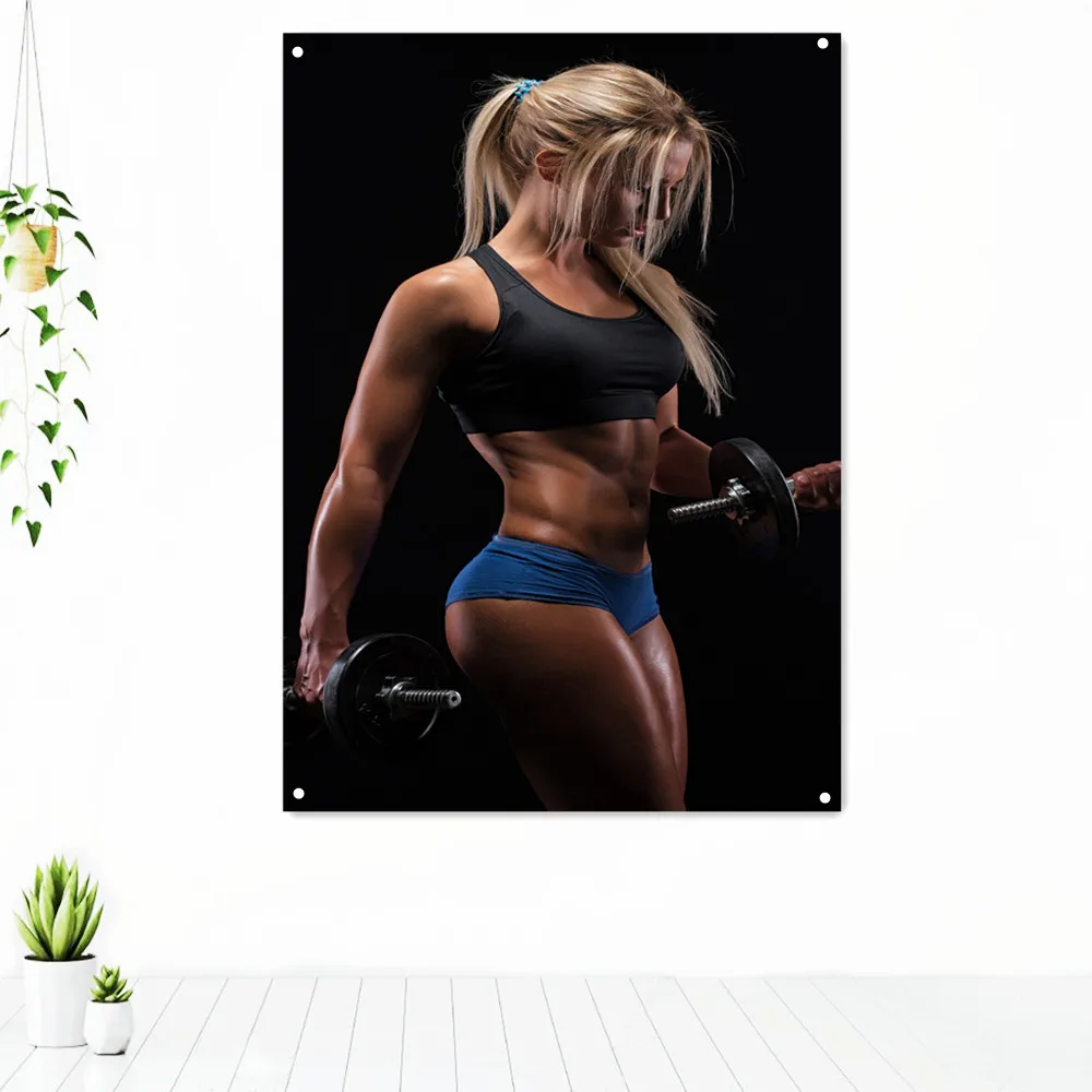

Fitness Girl showing Sexy Body Sports Exercise Tapestry Wall Art Gym Decoration Fitness Workout Motivation Poster Banner Flag