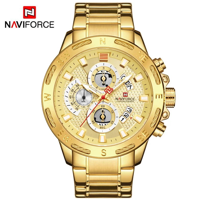 NAVIFORCE Mens Watches Sport Waterproof Stainless Steel Fashion Luxury Gold Watch Date Clock Quartz Wristwatch Relogio Masculino