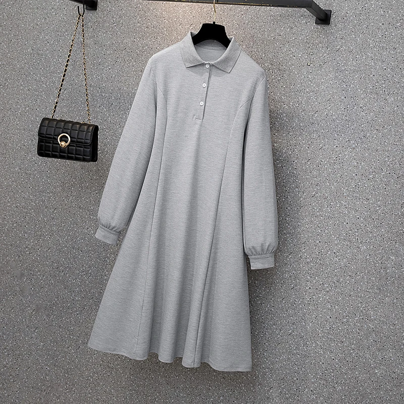 

SuperAen размера плюс 2022 Весенние новые свободные тонкие однотонные Повседневные платья трапециевидной формы с отложным воротником для женщин