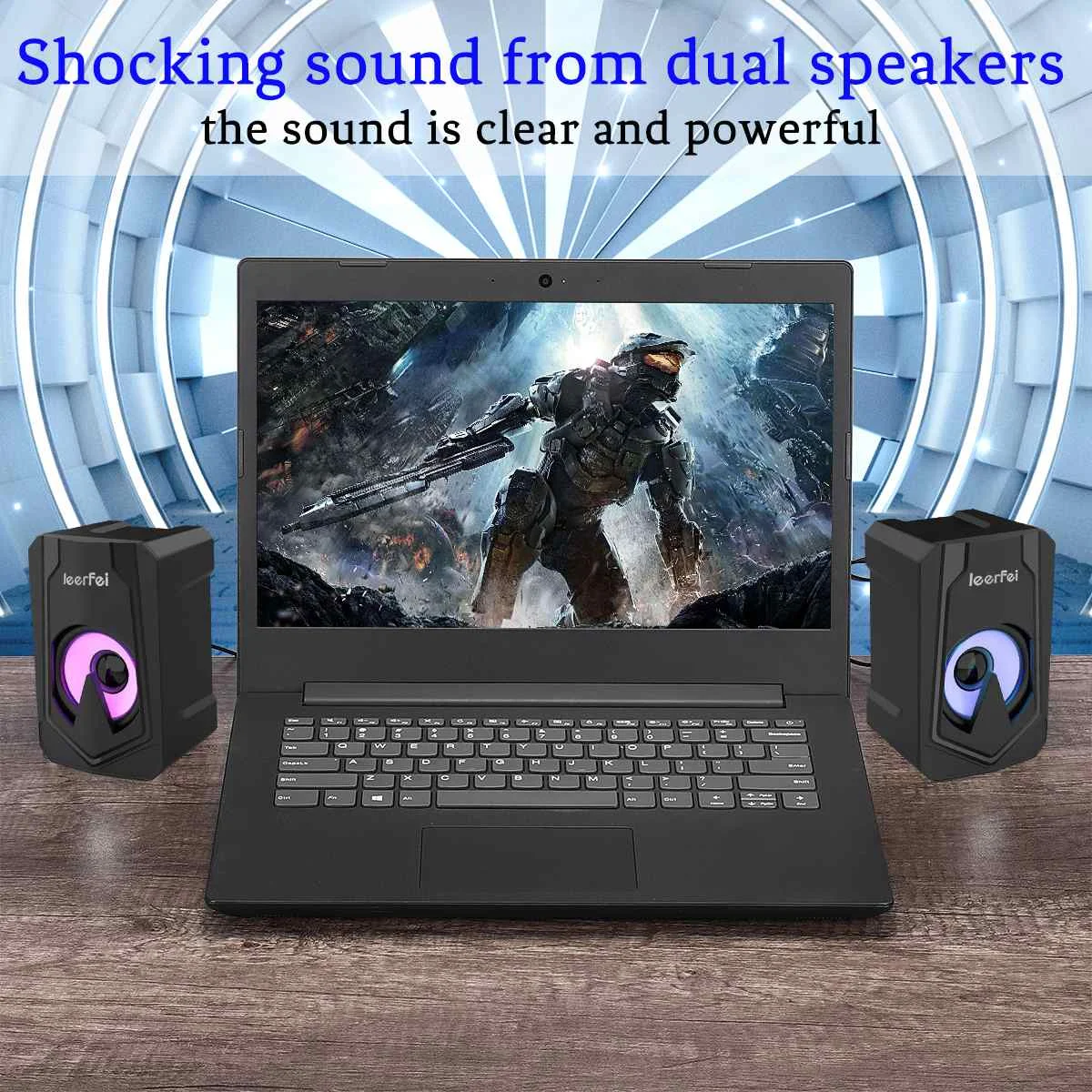 K-1060 USB Wired Speakers Computer Speaker RGB LED Light Gaming Speakers 4D Stereo Sound Surround PC Laptop Notebook Loudspeaker