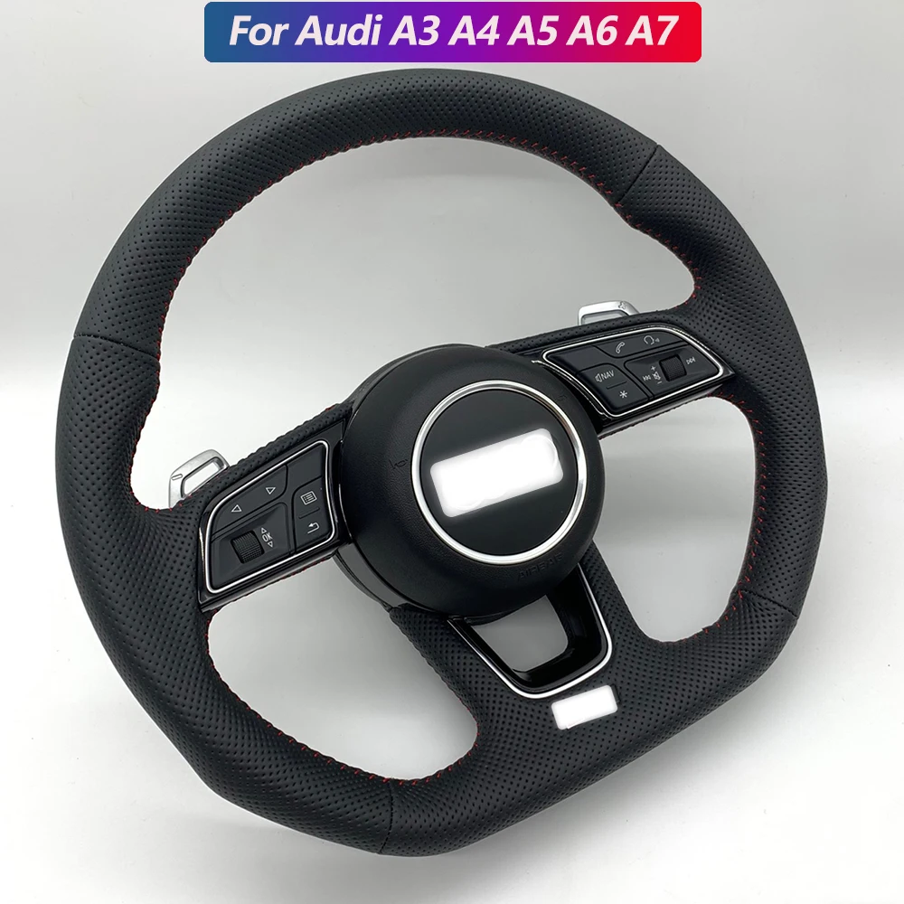 

Кожаное полуперфорированное рулевое колесо с плоским дном для Audi A3 A4 A5 A6 A7 Upgrade RS Paragraph рулевое колесо