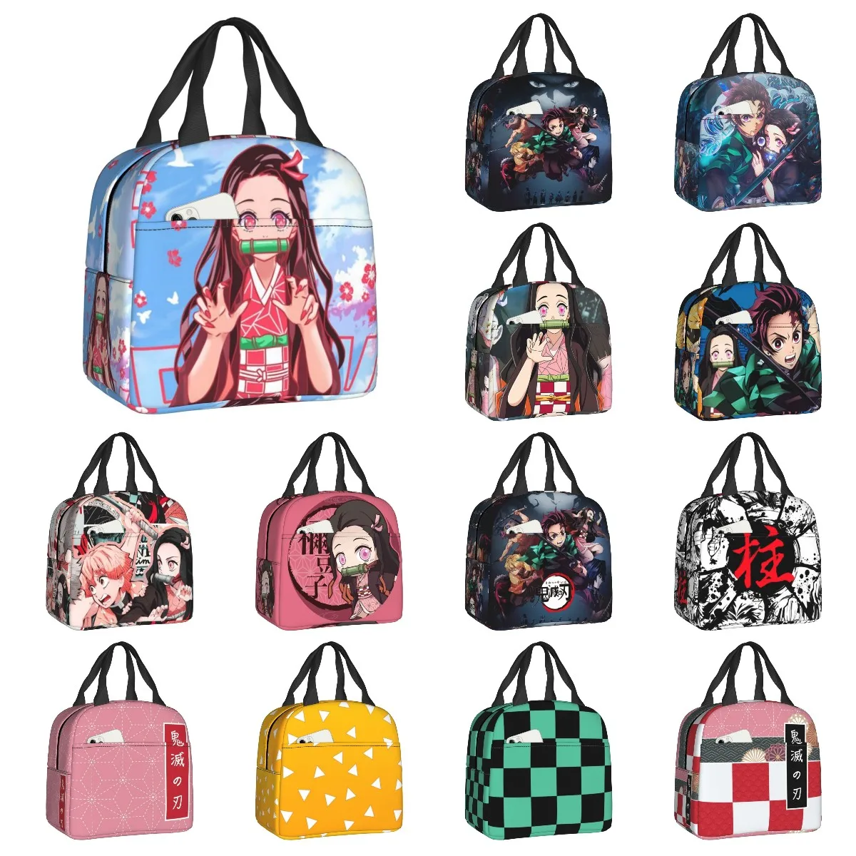 Nezuko Kamado Demon Slayer Insulated Lunch Bags for Camping Travel Kimetsu No Yaiba Thermal Cooler Lunch Box Women Children