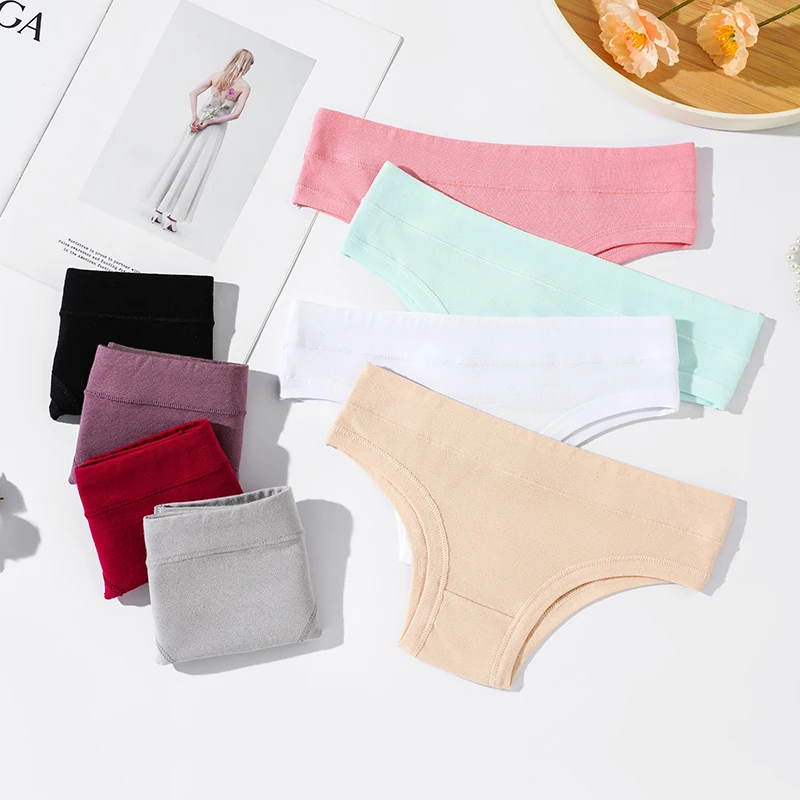 

трусы женские Solid Women's Panties Comfort Cotton Underwear Skin-friendly Briefs For Women Sexy Mid-Rise Intimates Lingeries