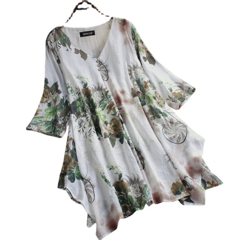 

2023 Cotton Linen Loose Large Women's shirt Top Graphic T Shirts
