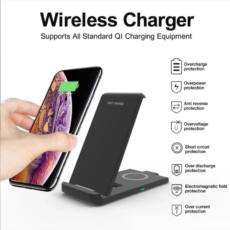 2022 new 20w foldable vertical wireless charging earphone stand 2 in 1 fast wireless charger for iphone 131211 samsung s2021 free global shipping