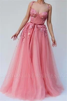 modern with sashes prom dress luxury spaghetti strap appliques evening dress draped party gown