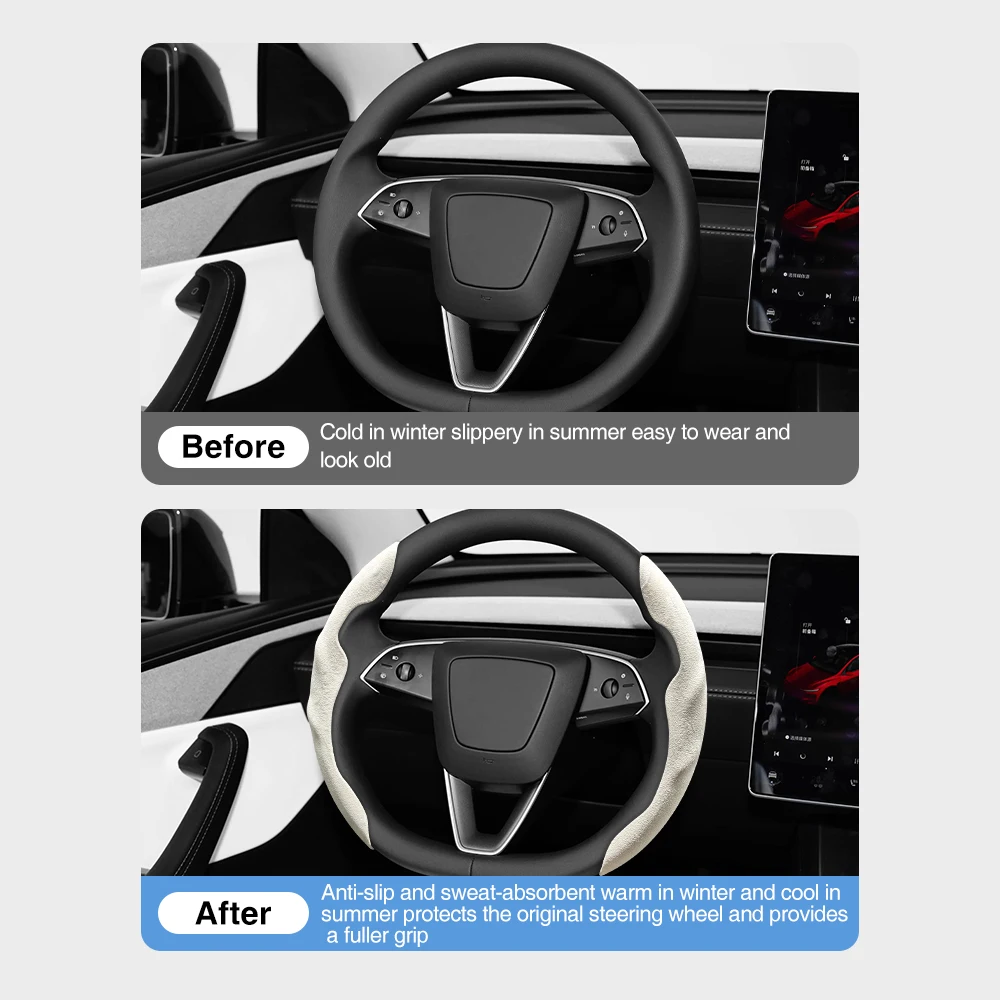 Фото Чехол на руль для Tesla Model Y Juniper 2026, Model 3 Highland, Model 3, Model Y: Комплект аксессуаров для рулевого колеса №4