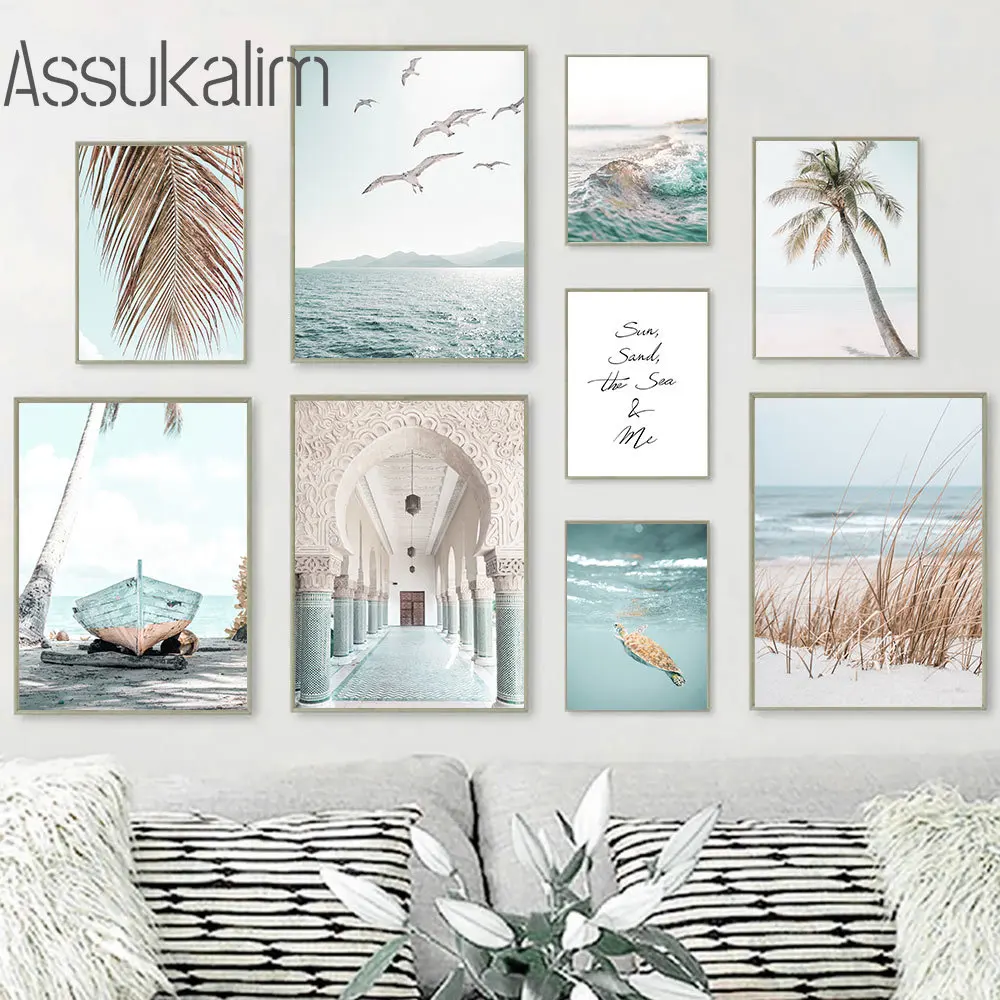 

Природный пейзаж, художественные принты, пляжные настенные картины, кокосовые настенные плакаты, рисование на холсте, Картина на холсте, ск...