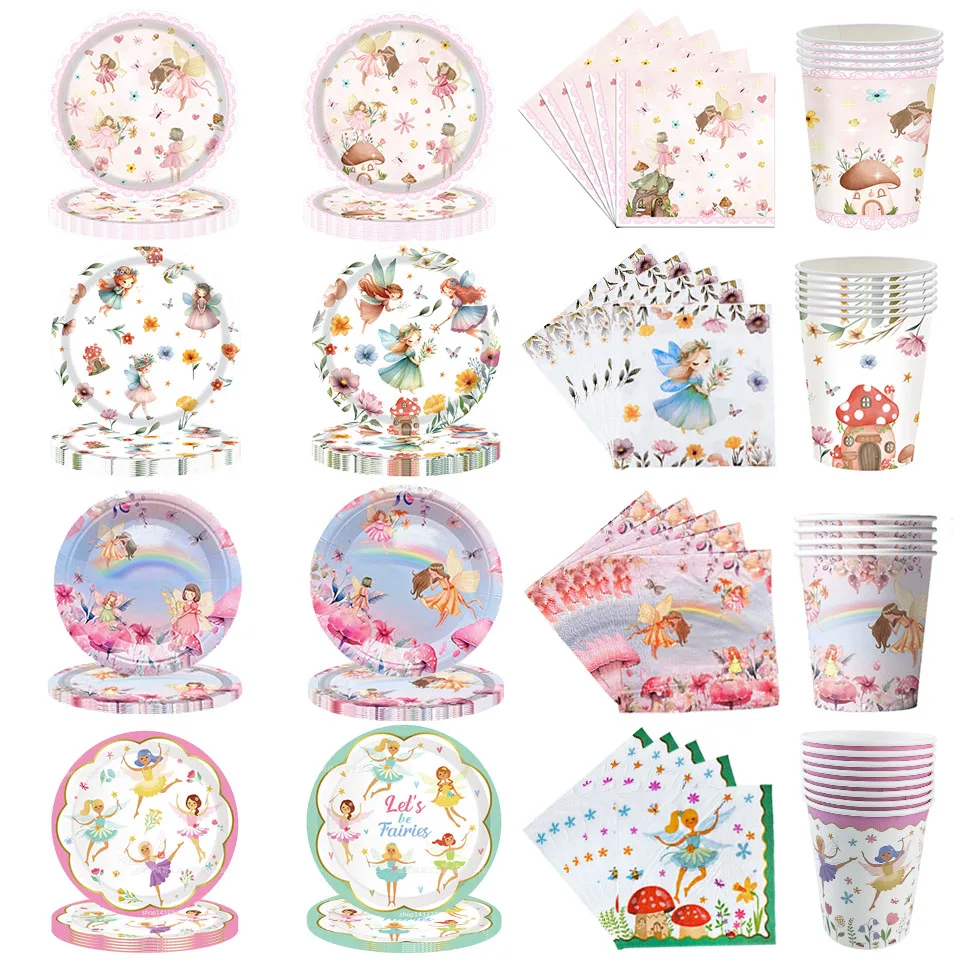 Одноразовая посуда на день рождения с цветочной феей праздничные принадлежности