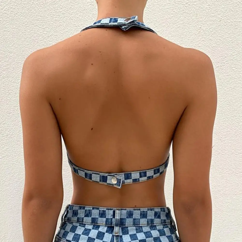 

Soft Texture Chic Push Up Denim Night Club Vest Thin Crop Top Anti-Shrink Club Wear