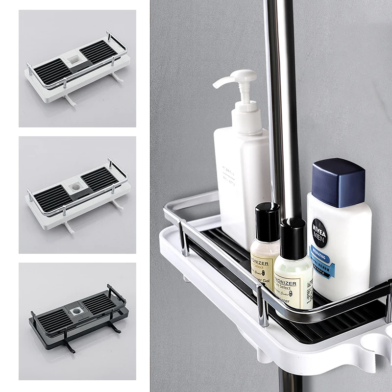 1Pcs Adjustable Bathroom Pole Caddy Shower Shelf Organizer for Shower Head Shampoo Tray Stand Home Shower Lift Rod Bracket Tray