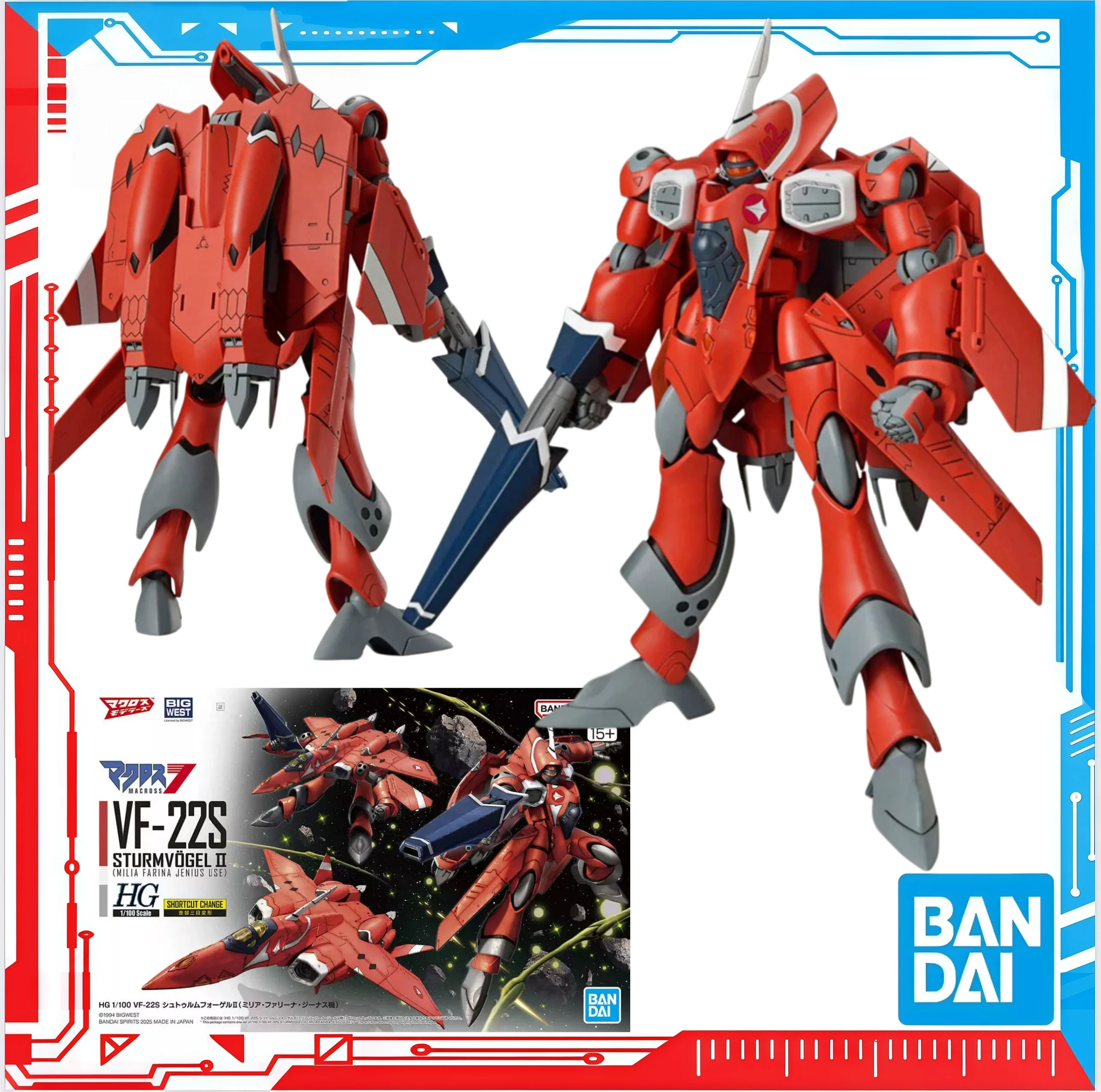 Фото Оригинальная сборная модель Bandai HG1/100 The Super Dimension Fortress Macross VF-22S SturmvÖgelⅡ Plus, аниме-фигурка, игрушка, подарок №1