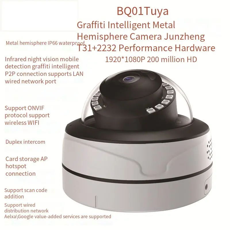 

Антивандальная IP-камера Tuya, HD, Wi-Fi, со слотом для SD-карты, P2P