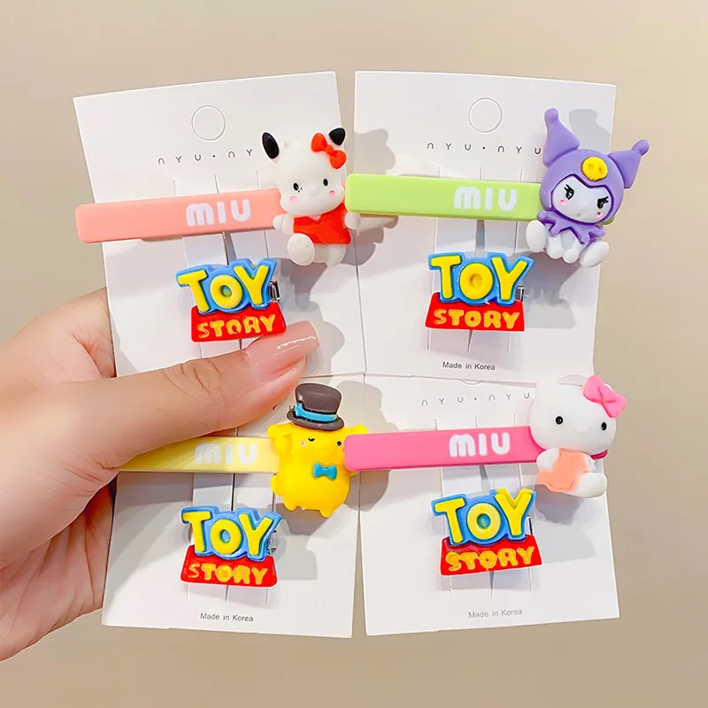 

Sanrio Cute Cinnamoroll Kuromi Hairpin New Cartoon Simplicity Hairpin Children Korean Card Issuing Side Clip Hair Accessories