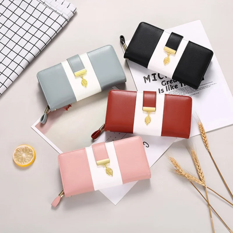 

2023 new women's colour blocking long wallet RFID anti-theft brush Europe and the United States large-capacity clutch wallet bag