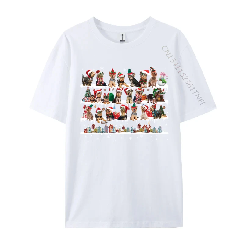Yorkie Christmas Snow Layers Santa Dog T-Shirts Men Crew Neck 100% Cotton T Shirts Classic Short Sleeve Tees Party Clothing