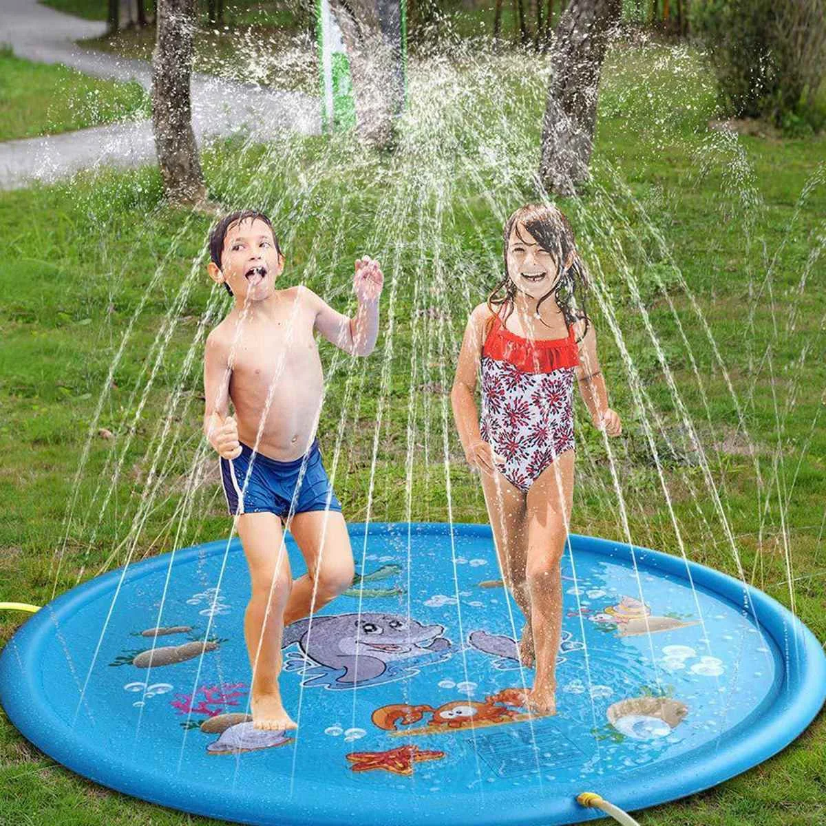 

100/170cm Children Outdoor Funny Toys Kids Inflatable Round Water Splash Play Pools Playing Sprinkler Mat Yard Water Spray Pad