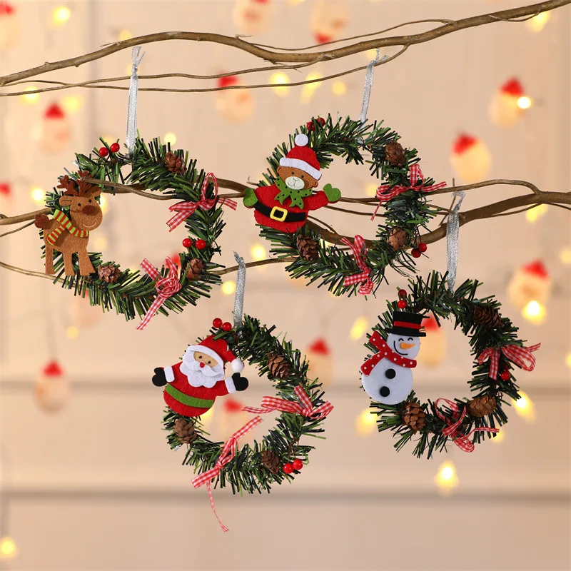 

2pcs Merry Christmas Artificial Wreath Pendant Santa Claus Snowman Garland for Christmas Tree Pendant Xmas Home Decor