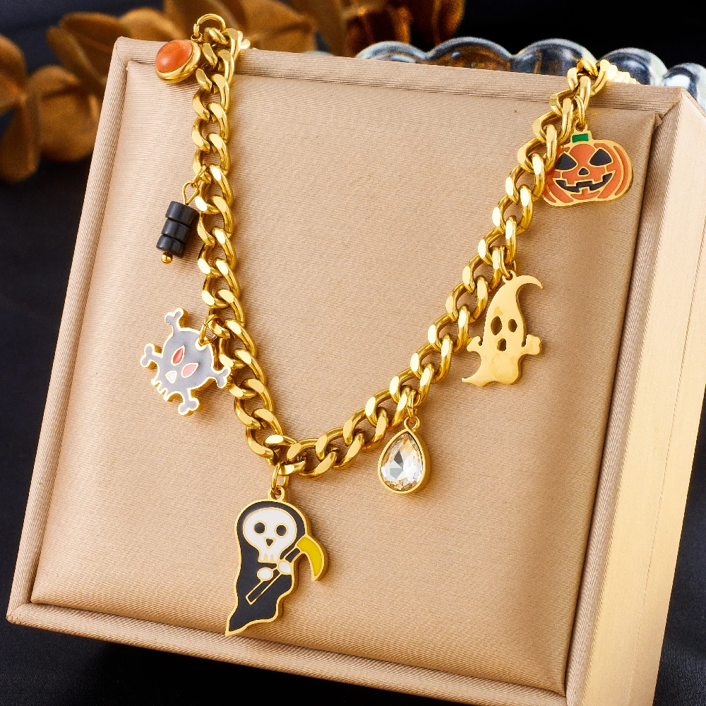 MEYRROYU из нержавеющей стали 316L милое забавное ожерелье Жнец смерти серп тыква на