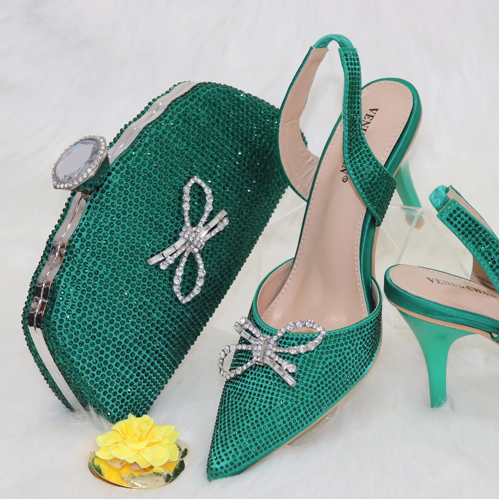 

2022 Pumps Match Hand Bag in Golden Color Think Heels African High Quality New Design Christmas Party
