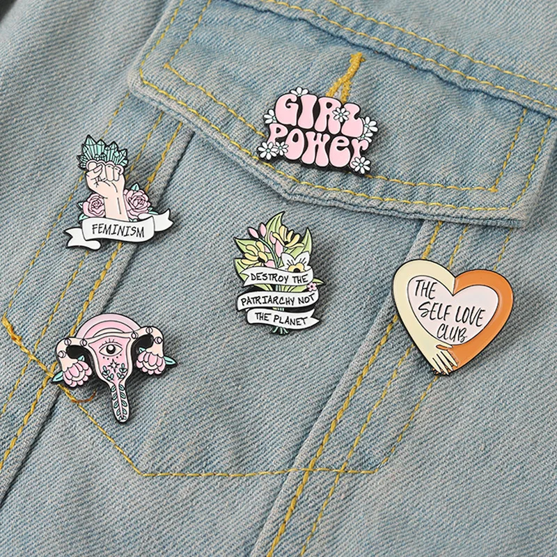 

Feminism Enamel Pins Custom Girl Power Love Brooches Lapel Clothes Badges Women Hat Jewelry Gift for Female Friends Accessor