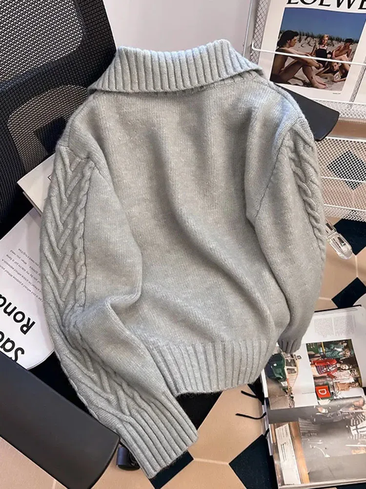 Серый кардиган Zoki Y2K свитера женская уличная одежда свободное вязаное пальто на