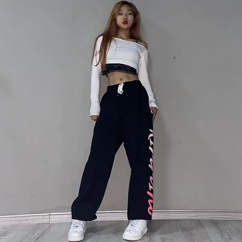 Черные спортивные брюки для женщин новинка на весну мешковатые модные оверсайз