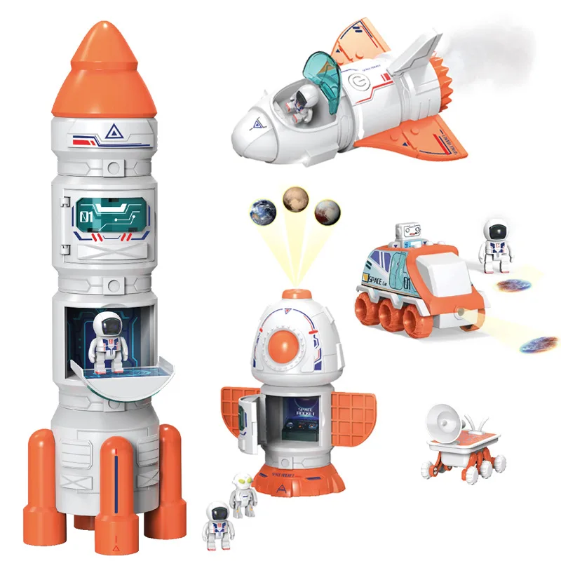 

Space Rocket Toy Astronaut Acousto Optic Spaceship Toys Shuttle Station Aviation Series Montessori Board Games Toys Child Gift