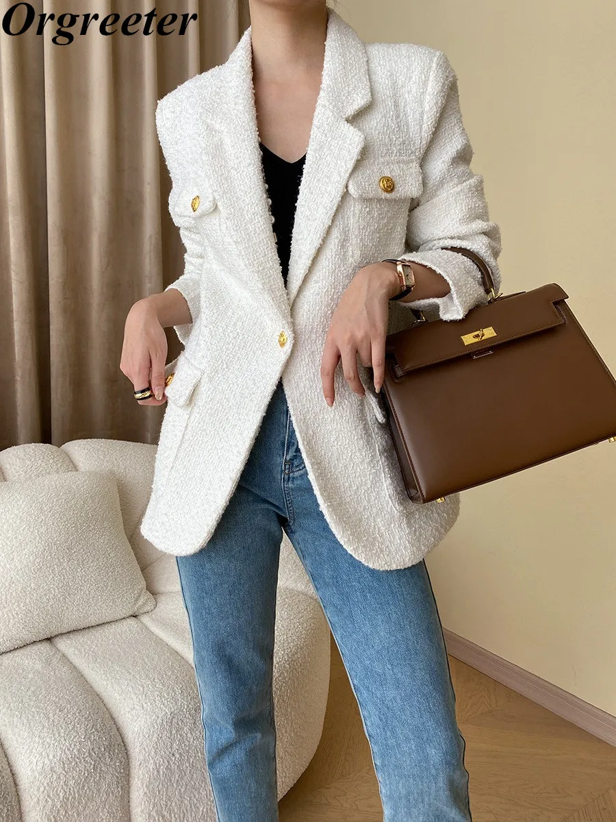 

Fall Winter New OL Blazer Women Jacket Coat Casual Shoulder Padded Suit Woolen casaco feminino chaquetas para mujeres jaqueta