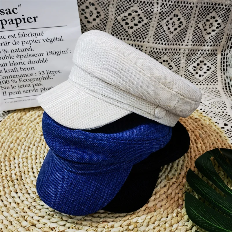 قبعات عسكرية قبعات للنساء أزرق أبيض قبعات نسائية قطن كتان Sstreetwear عسكرية 2021 قبعات نسائية شتوية Gorras Para Mujer