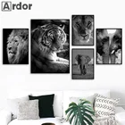Современный настенный плакат с Львом, тигром, леопардом, слонами, дикой природы, животное, художественный принт, черно-белая Картина на холсте, скандинавский Декор для дома