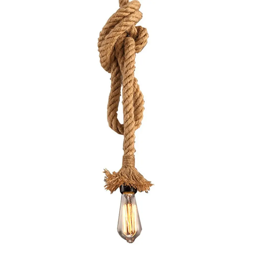 

Vintage Design Hemp Rope Pendant Light Lamp Countryside Style Super Bright Ceiling Hanging Lamps For Living Room